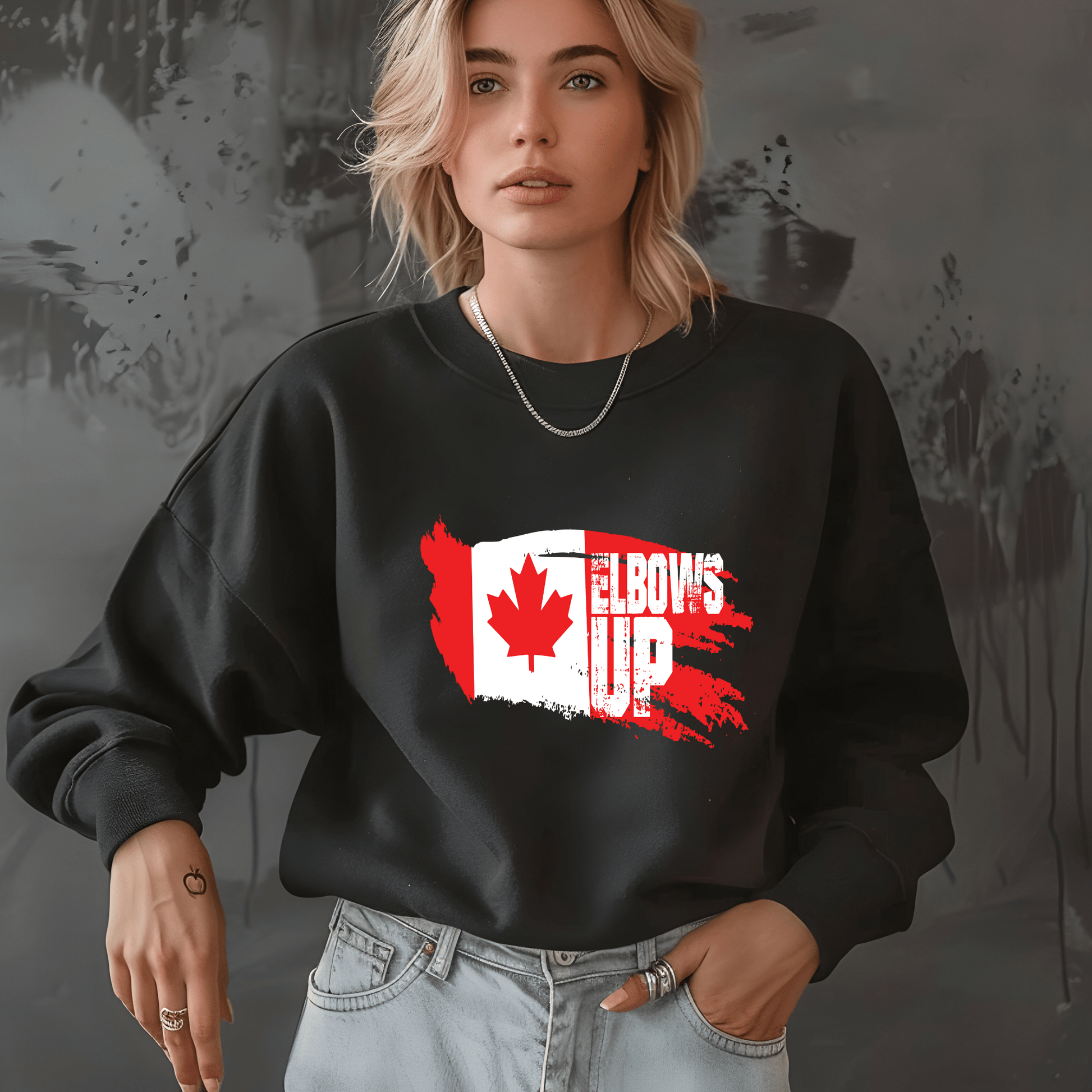 Ink and Charms Designs Sweatshirt "ELBOWS UP" Apparel Collection: Wear Your Canadian Pride with Strength!