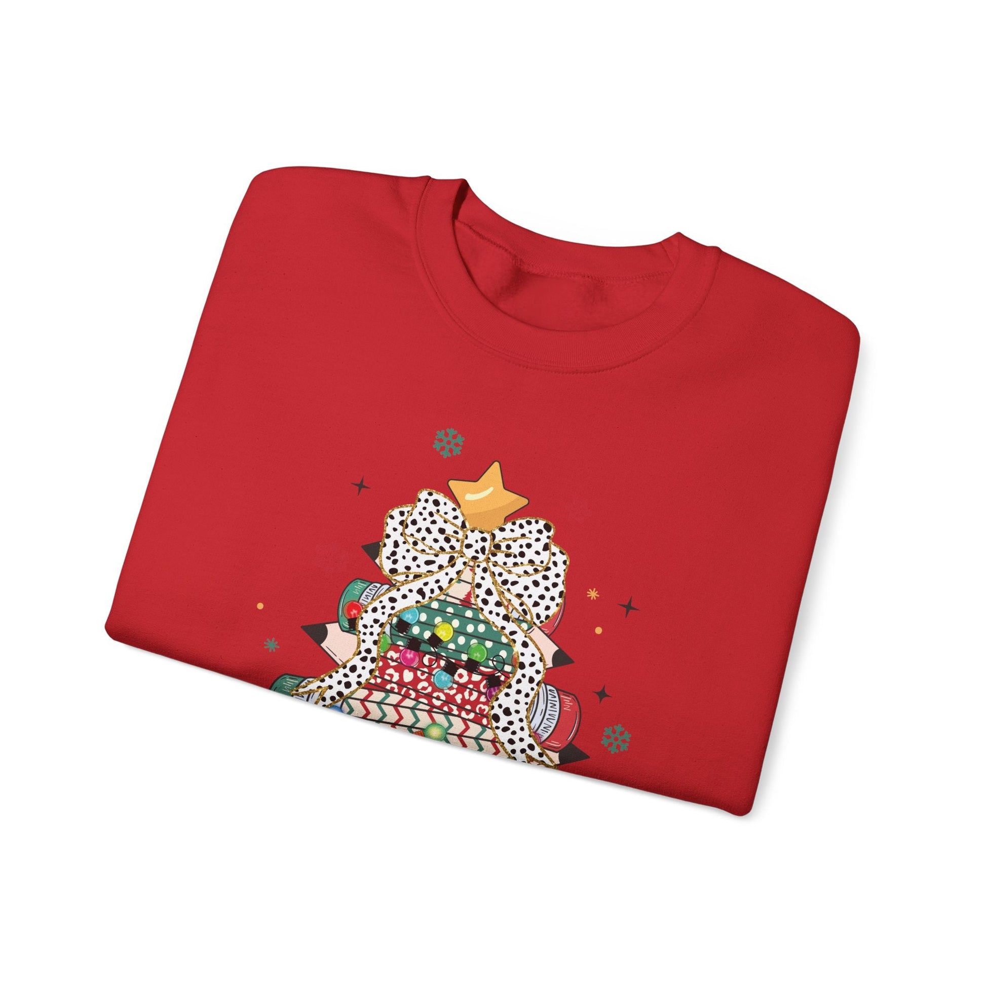 Ink and Charms Designs Sweatshirt Personalized Teacher Christmas Crewneck Sweatshirt - Christmas Tree and Pencils Design