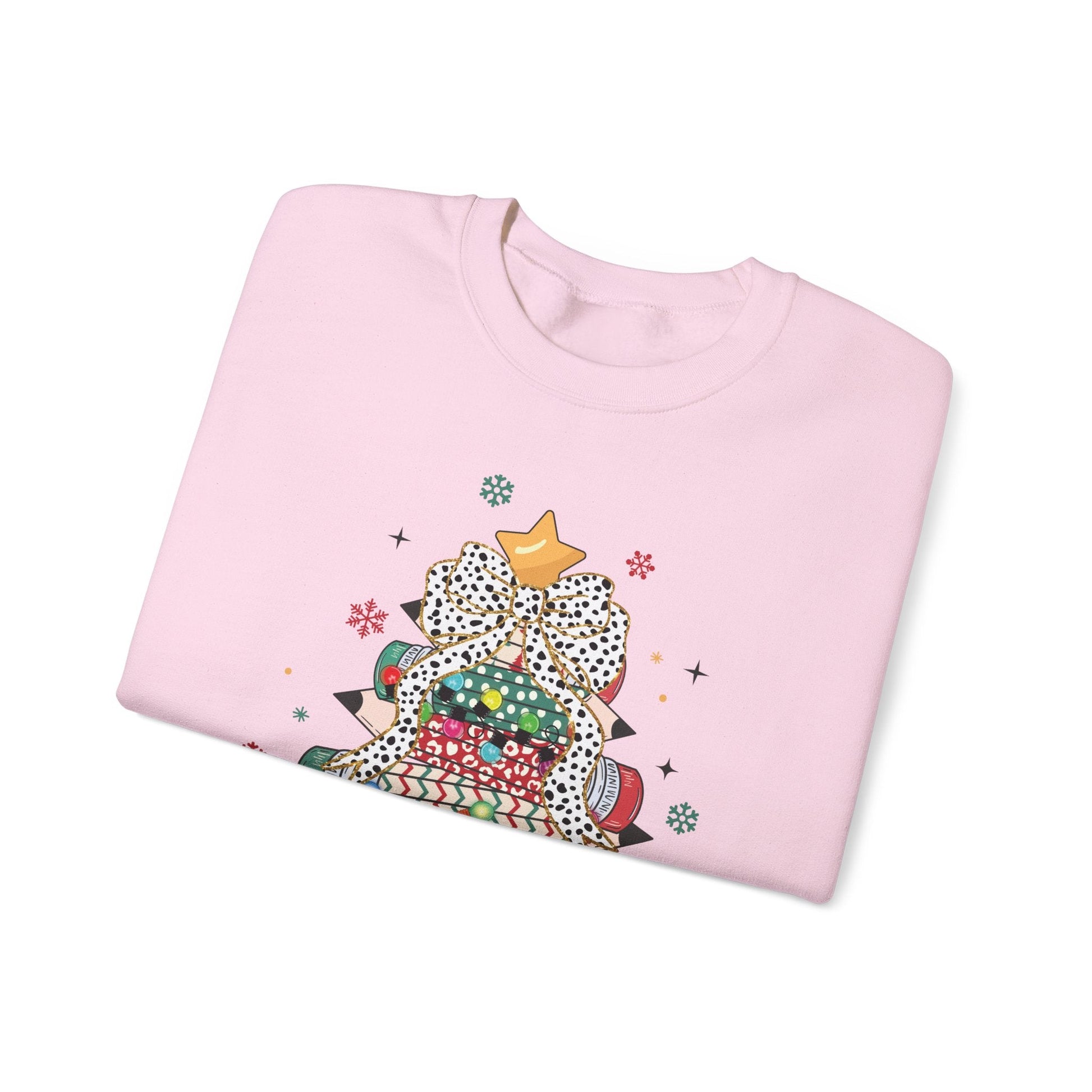 Ink and Charms Designs Sweatshirt Personalized Teacher Christmas Crewneck Sweatshirt - Christmas Tree and Pencils Design