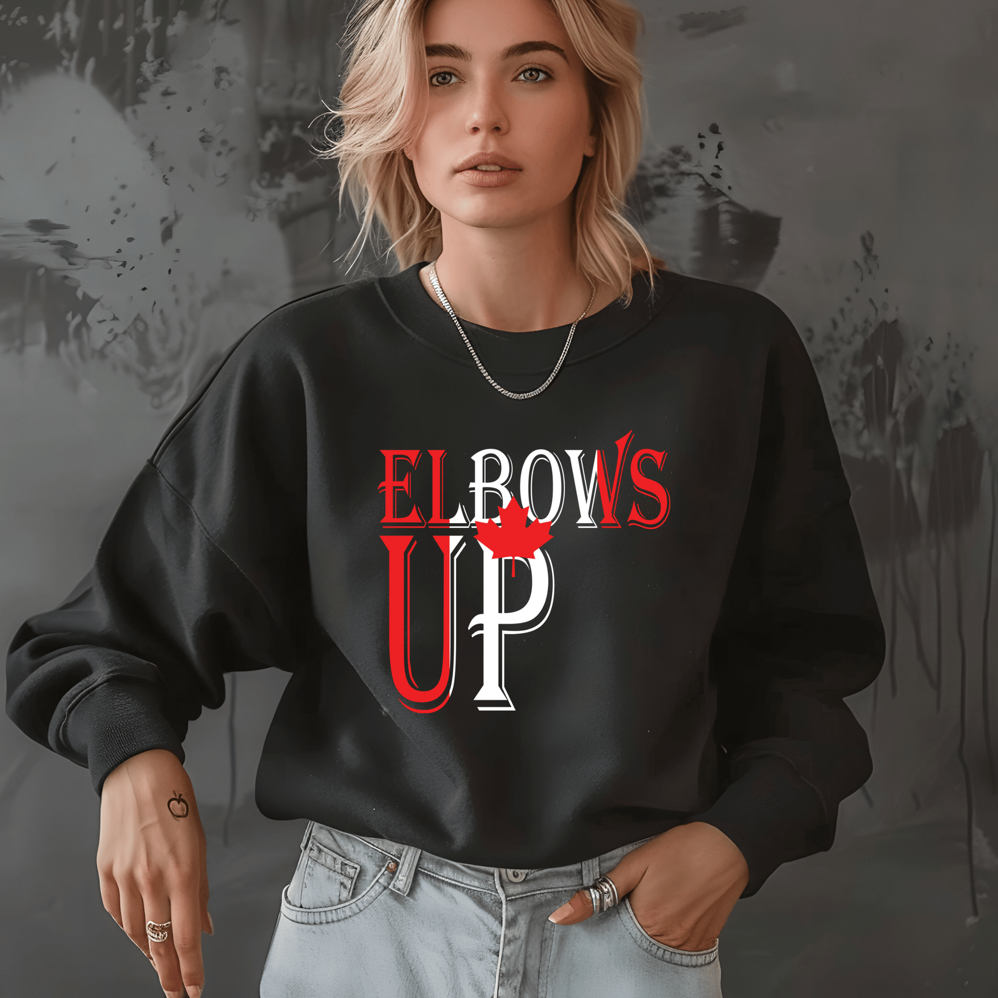 Ink and Charms Designs Sweatshirt Sweatshirt / White / S "ELBOWS UP" Apparel Collection: Wear Your Canadian Pride with Strength!