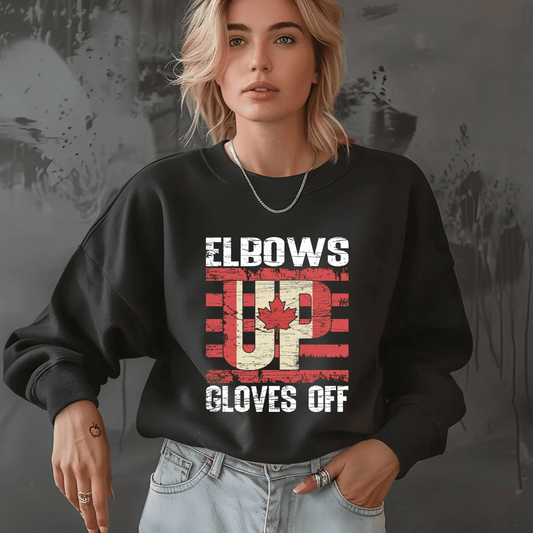 Ink and Charms Designs Sweatshirt Sweatshirt / White / S "ELBOWS UP" Apparel Collection: Wear Your Canadian Pride with Strength!