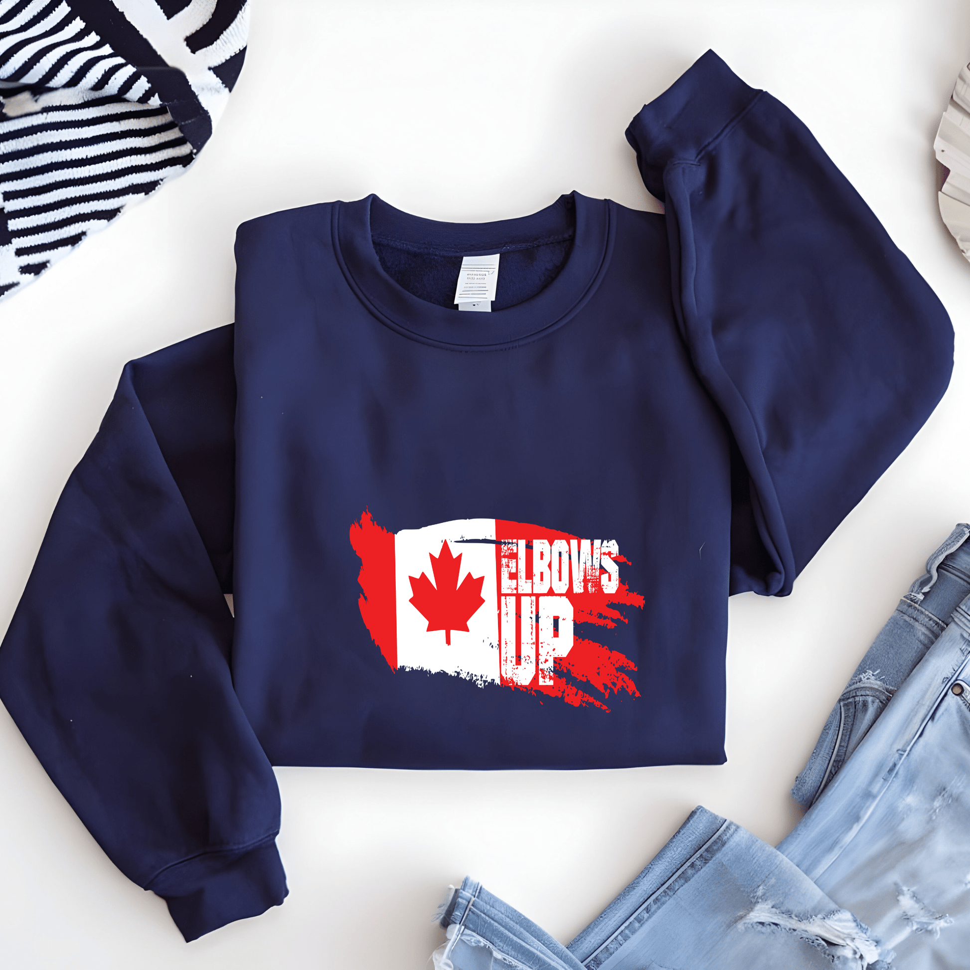 Ink and Charms Designs Sweatshirt Sweatshirt / White / S "ELBOWS UP" Apparel Collection: Wear Your Canadian Pride with Strength!