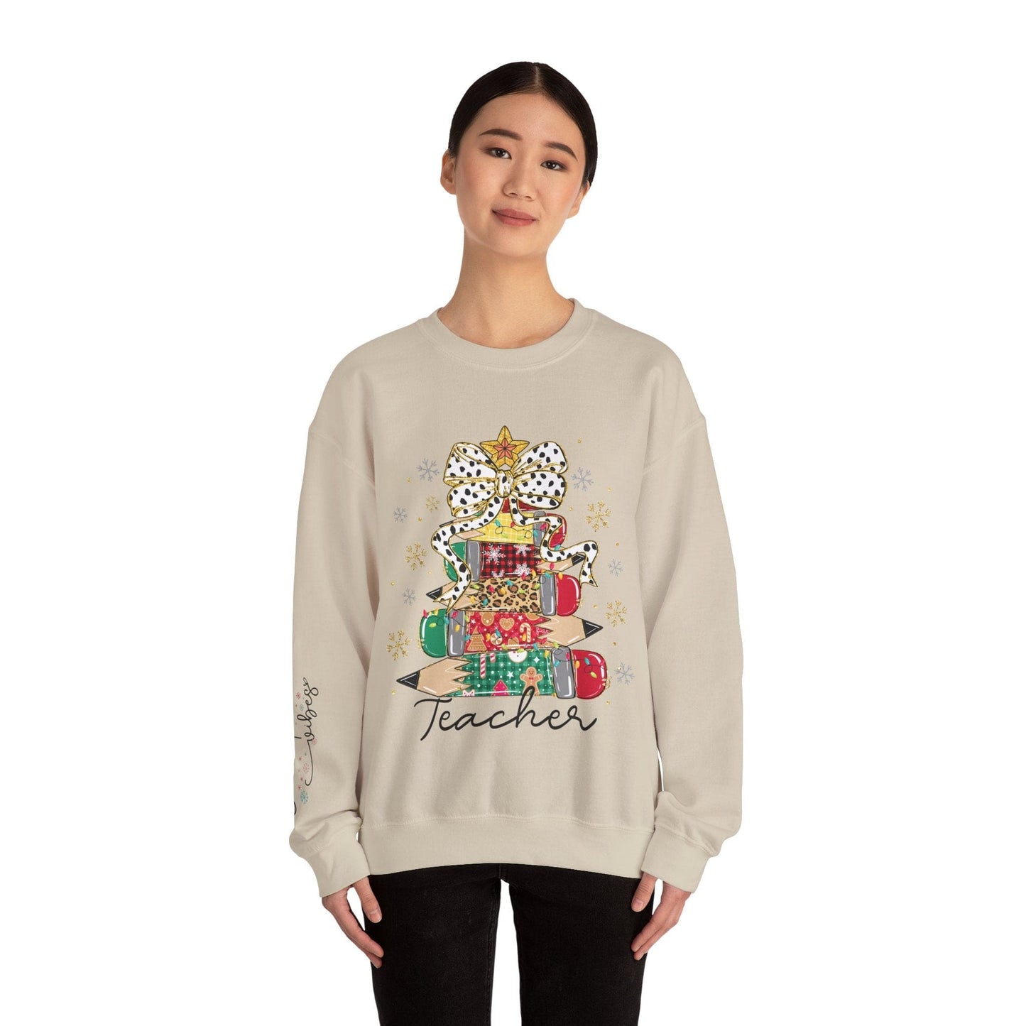 Ink and Charms Designs Sweatshirt Teacher Christmas Crewneck Sweatshirt - Christmas Tree and Pencils Design