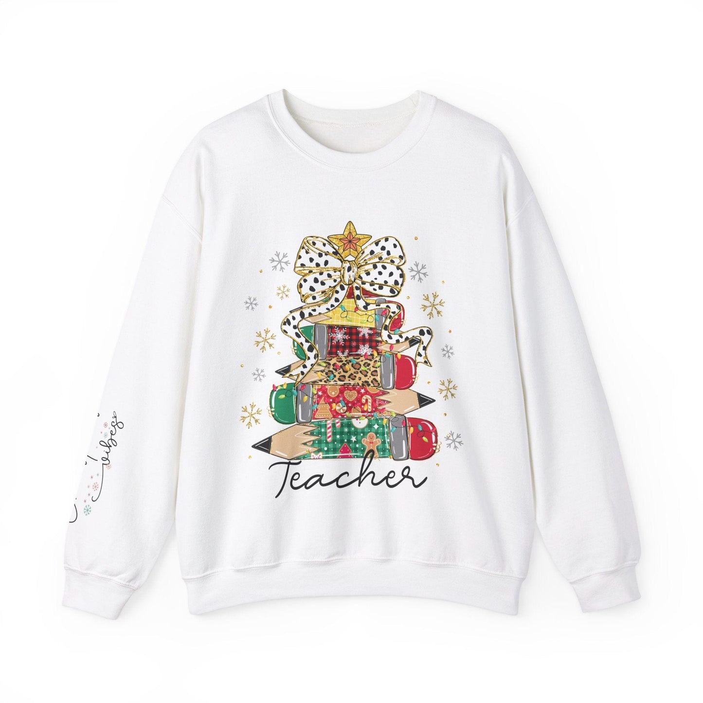 Ink and Charms Designs Sweatshirt Teacher Christmas Crewneck Sweatshirt - Christmas Tree and Pencils Design