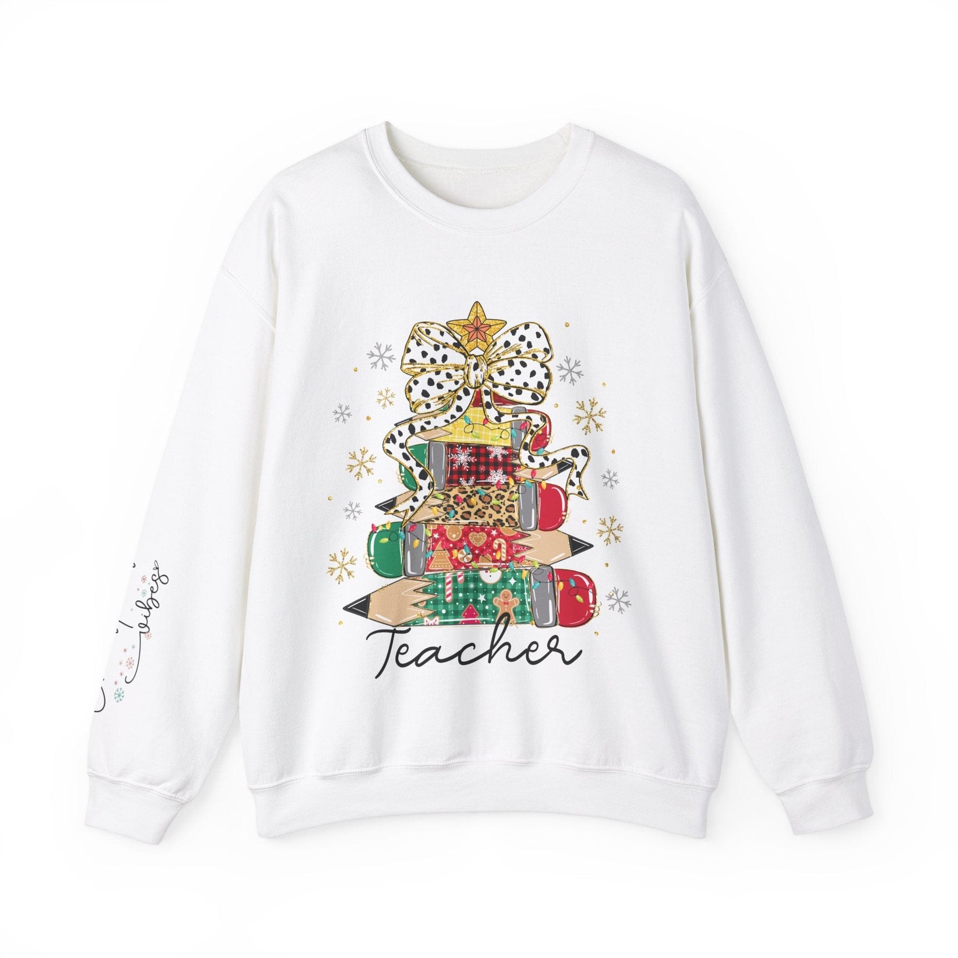 Ink and Charms Designs Sweatshirt Teacher Christmas Crewneck Sweatshirt - Christmas Tree and Pencils Design