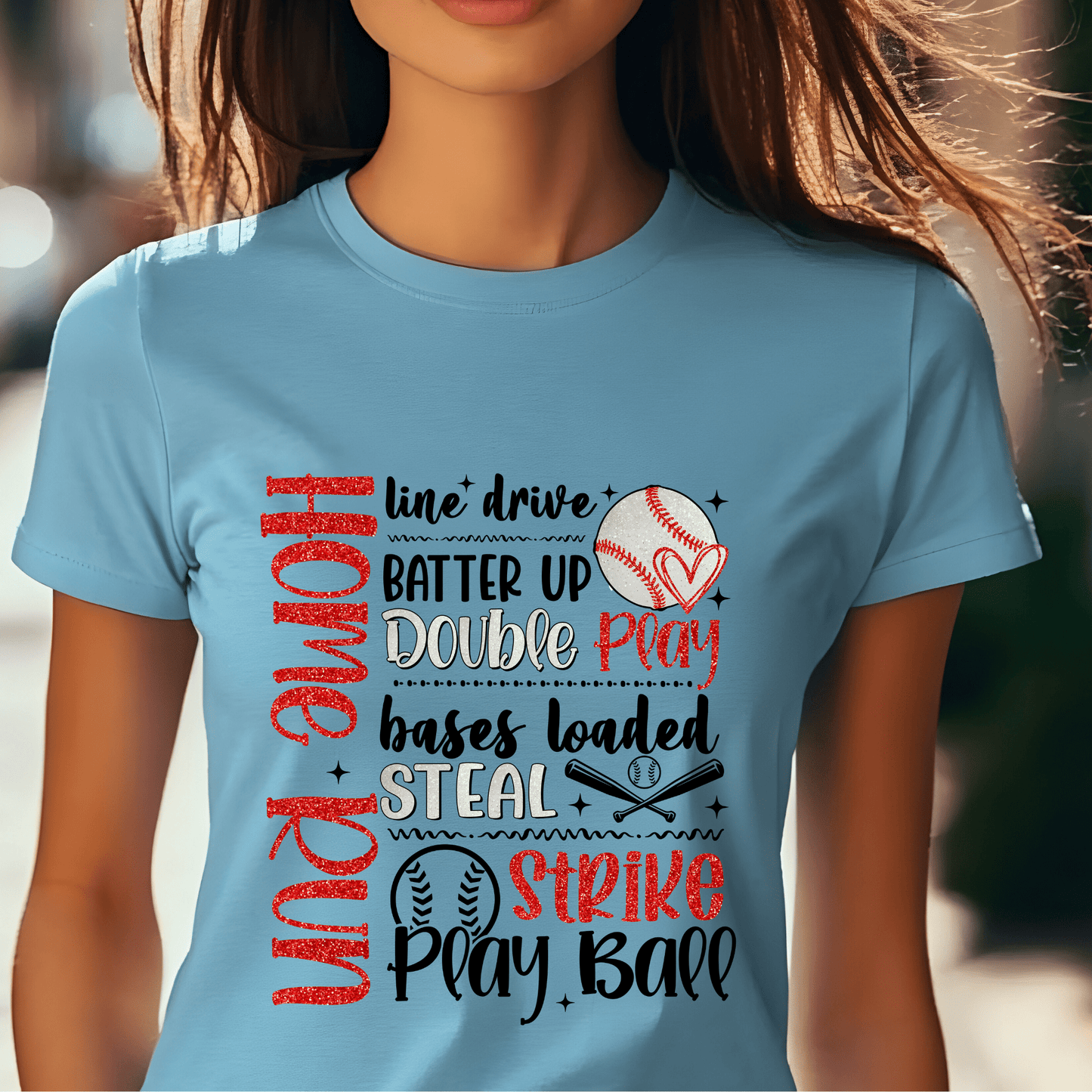 Ink and Charms Designs T-Shirt Baseball Action Word Art Tee- Game Day Energy Design