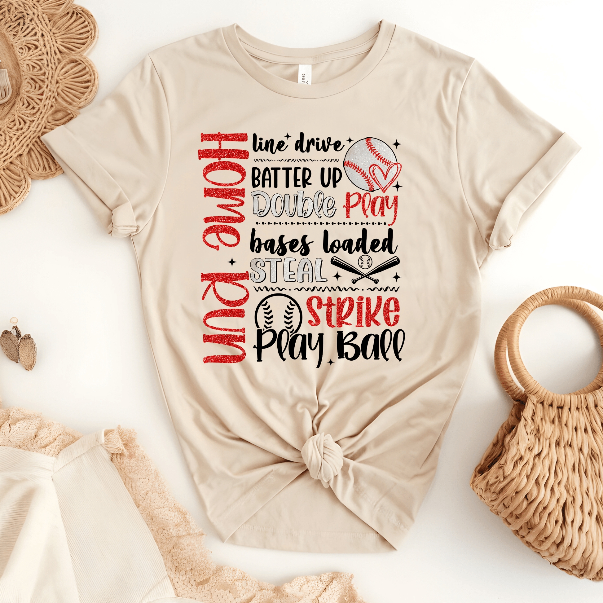 Ink and Charms Designs T-Shirt Baseball Action Word Art Tee- Game Day Energy Design