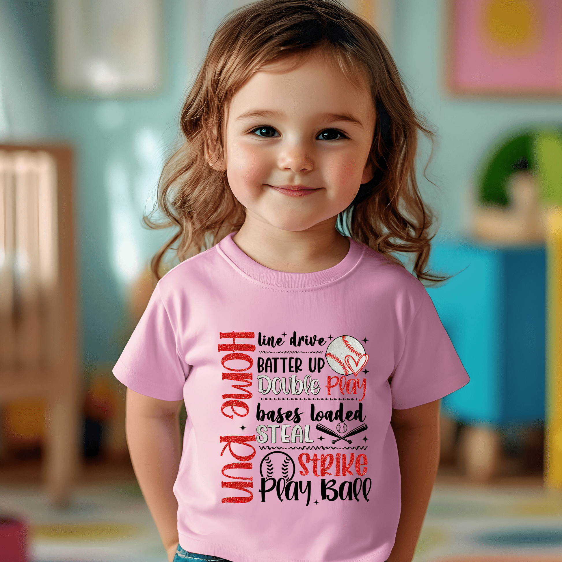 Ink and Charms Designs T-Shirt Baseball Action Word Art Tee- Game Day Energy Design