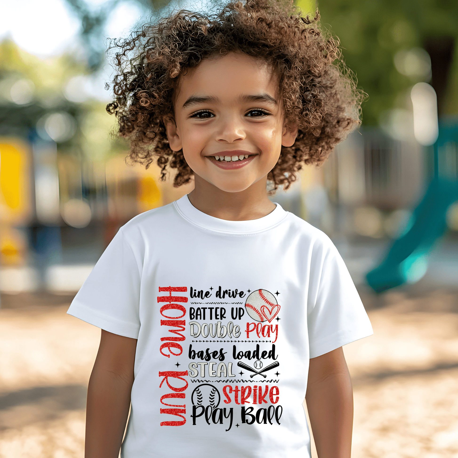 Ink and Charms Designs T-Shirt Baseball Action Word Art Tee- Game Day Energy Design