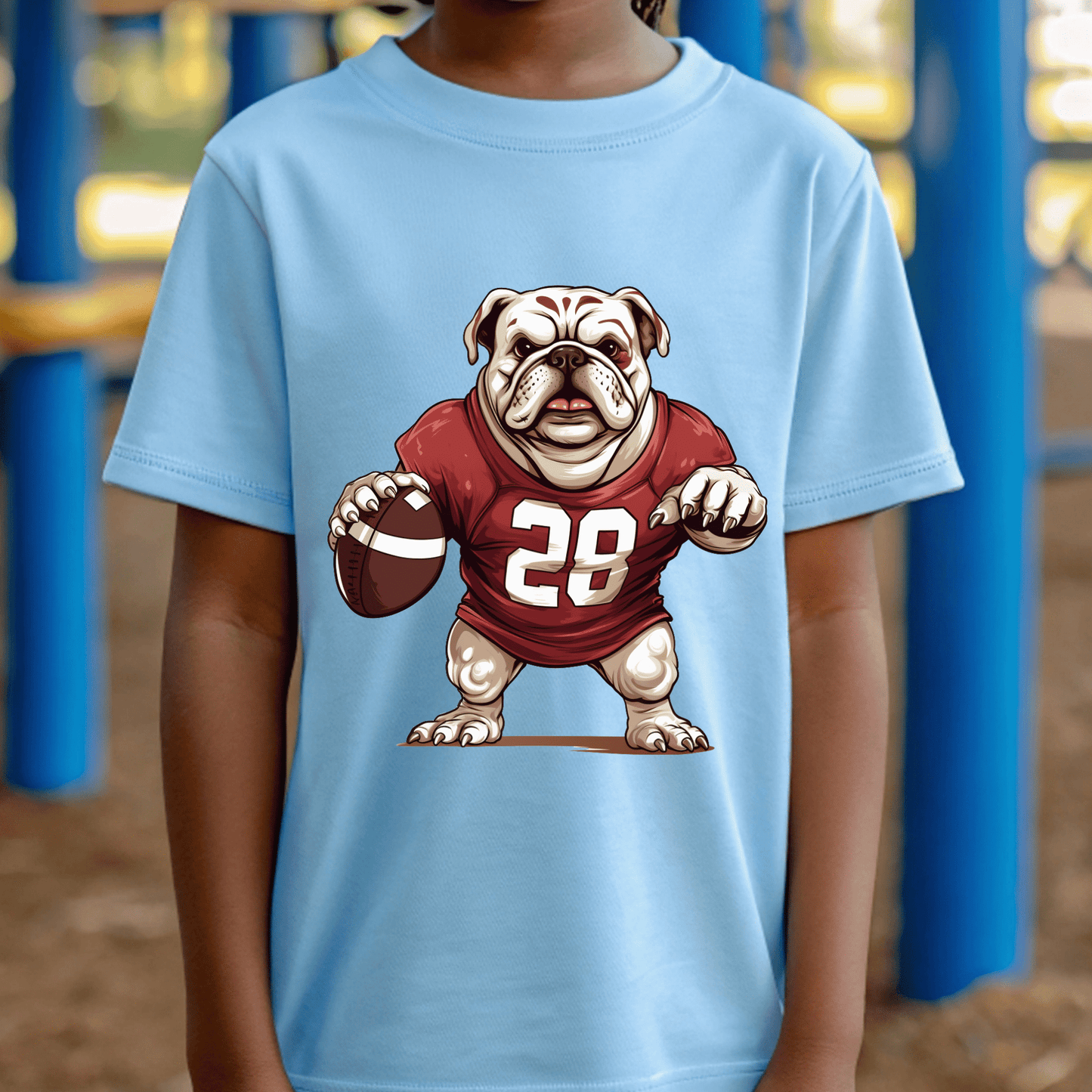 Ink and Charms Designs T-Shirt Bulldog Football T-shirt- Playful Dog & Game Day Design