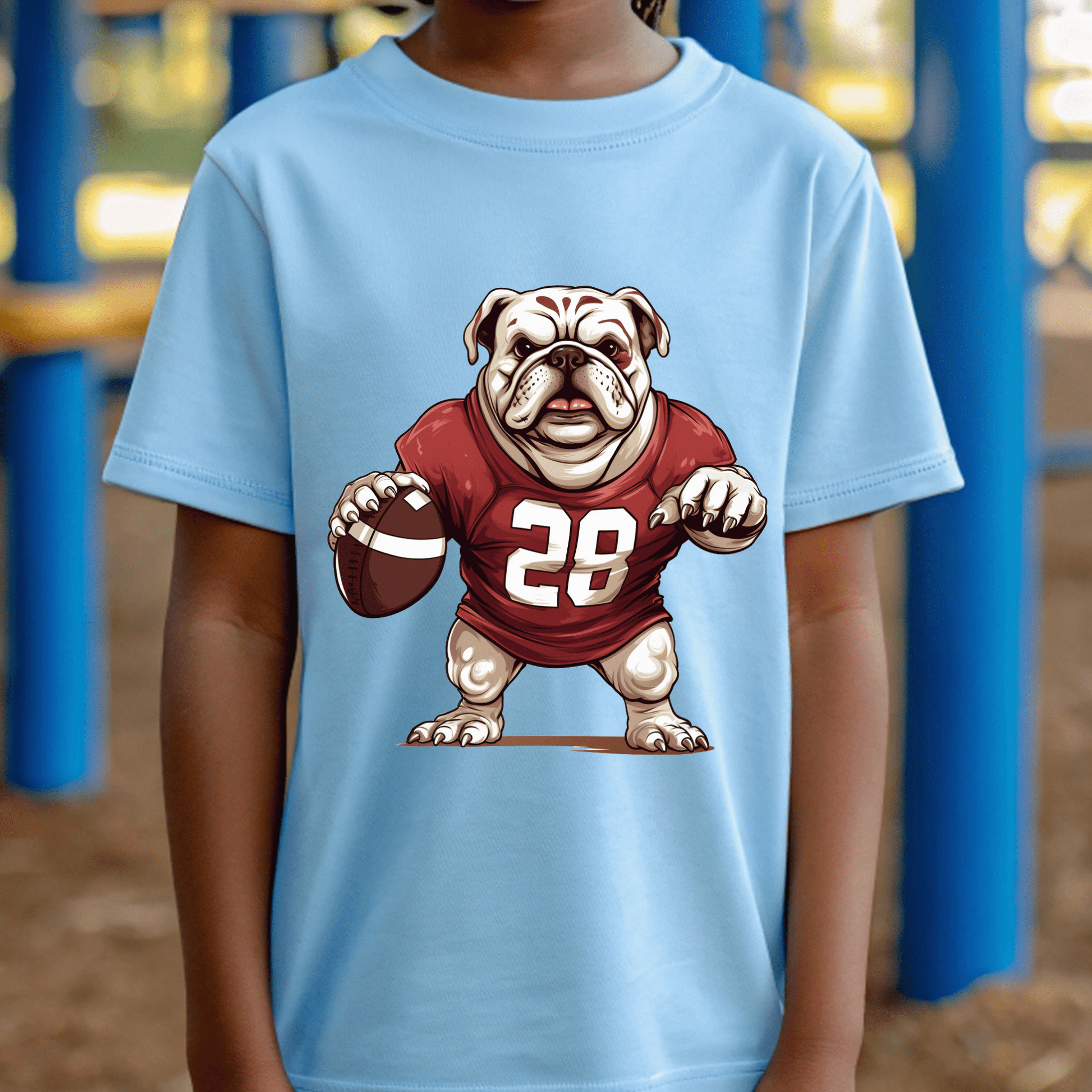 Ink and Charms Designs T-Shirt Bulldog Football T-shirt- Playful Dog & Game Day Design