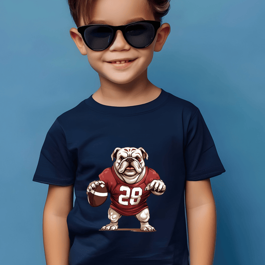 Ink and Charms Designs T-Shirt Bulldog Football T-shirt- Playful Dog & Game Day Design
