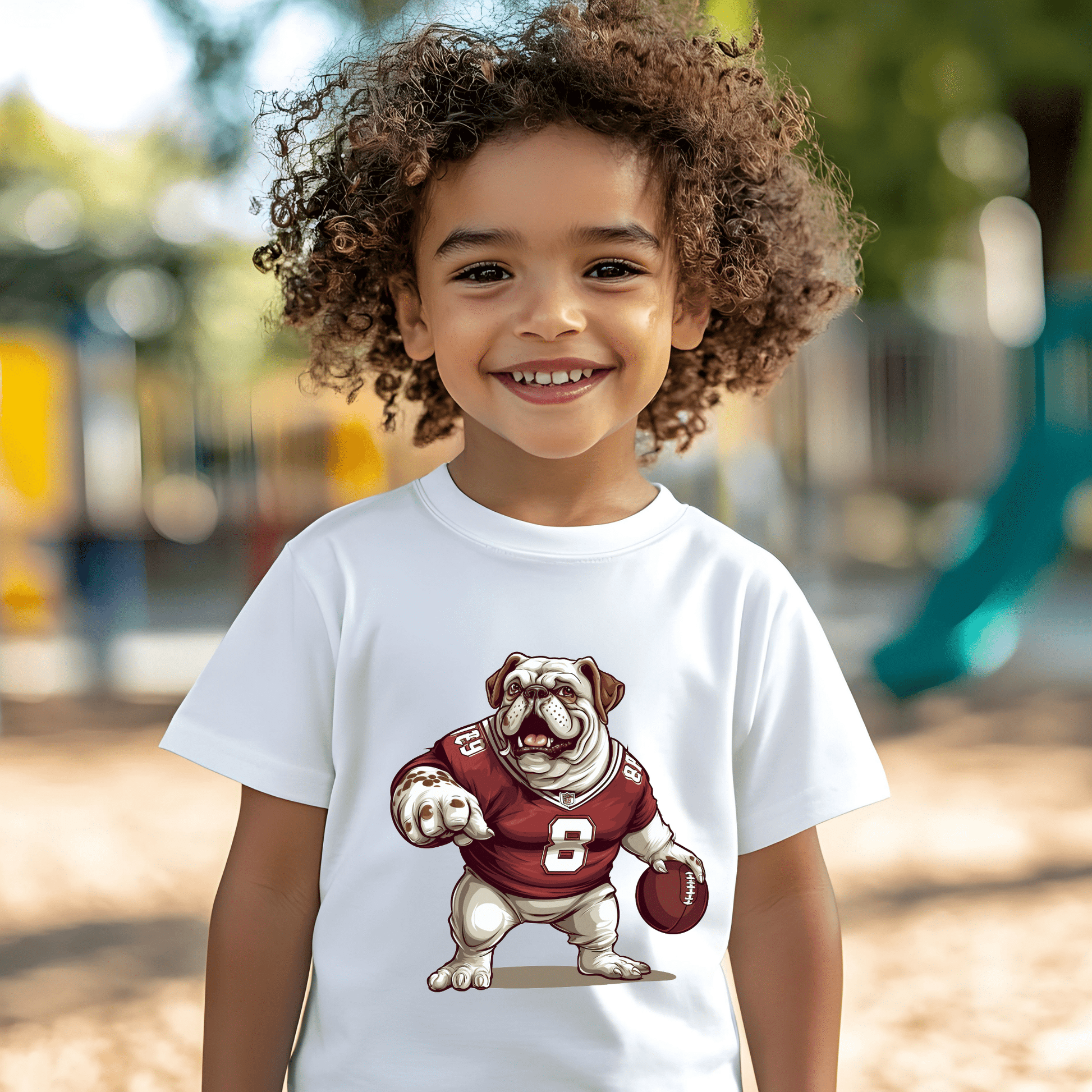 Ink and Charms Designs T-Shirt Bulldog Football Tee- Playful Dog & Game Day Design