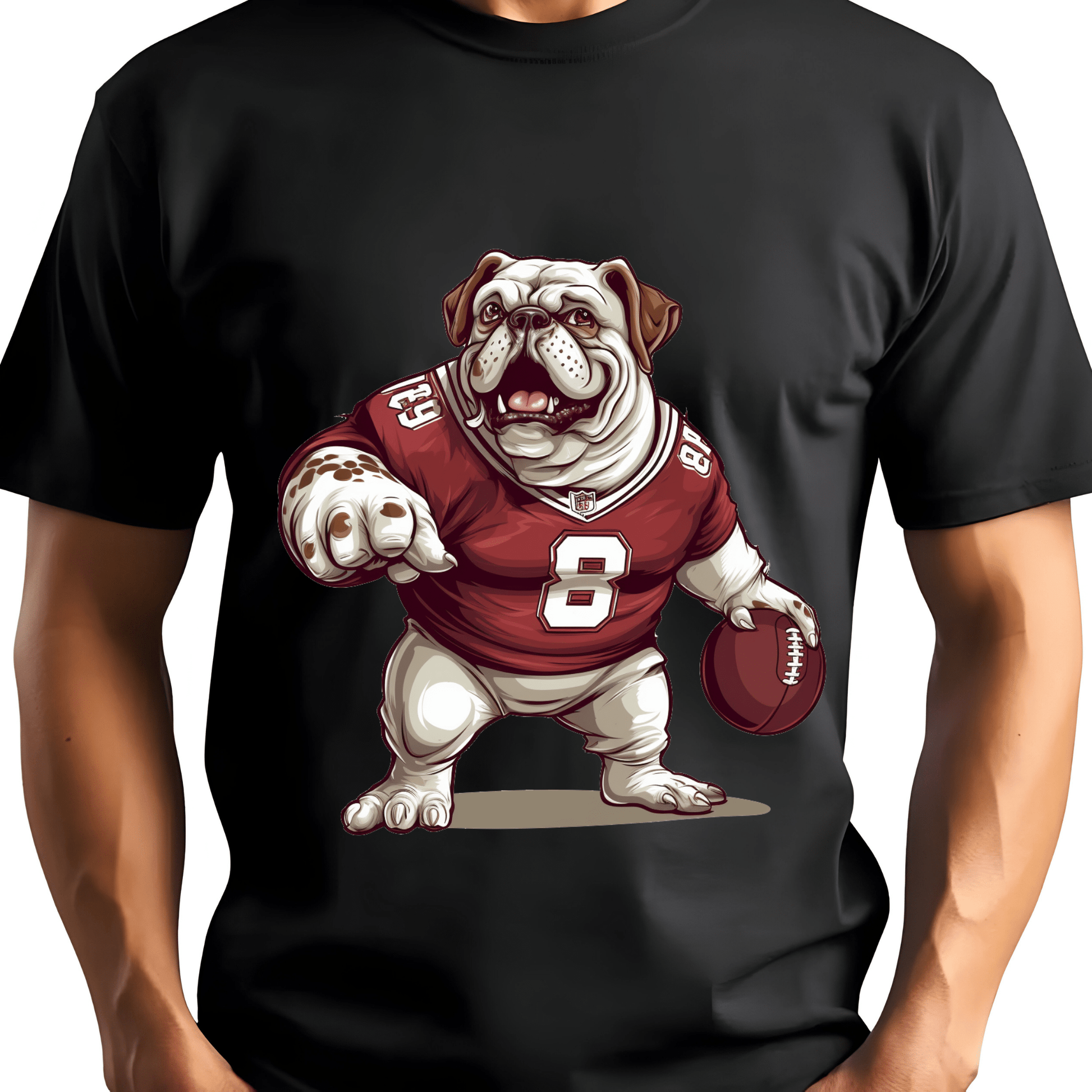 Ink and Charms Designs T-Shirt Bulldog Football Tee- Playful Dog & Game Day Design