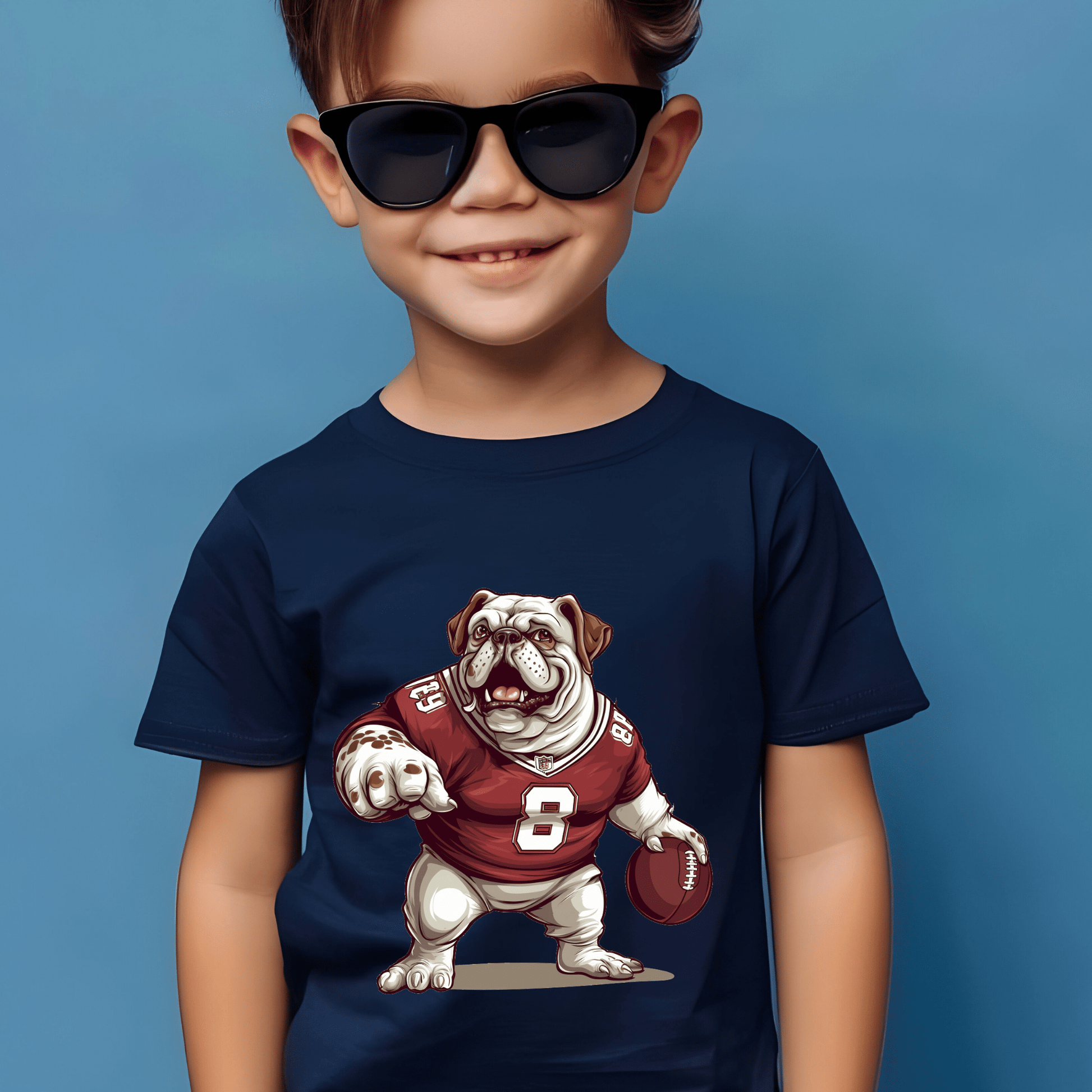 Ink and Charms Designs T-Shirt Bulldog Football Tee- Playful Dog & Game Day Design