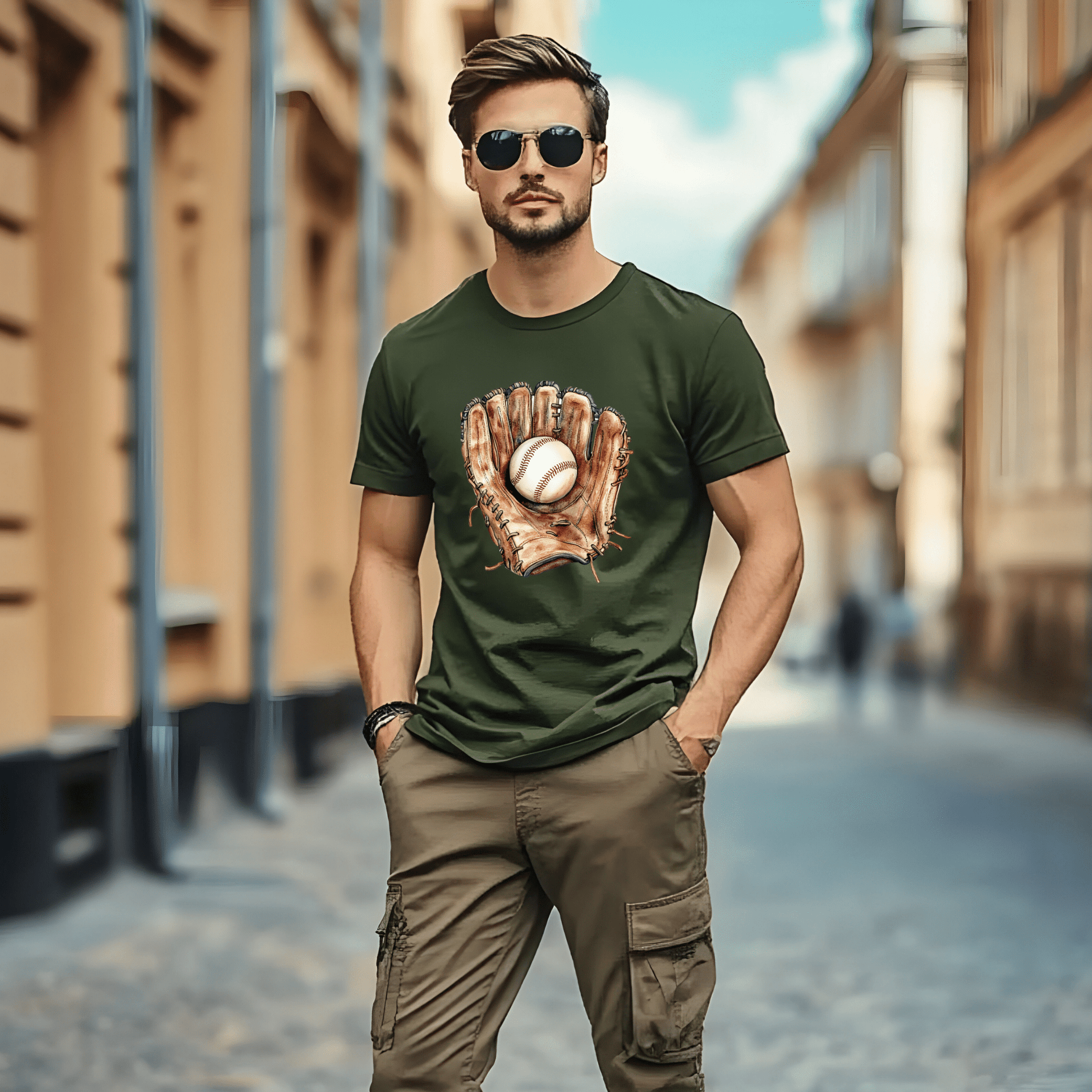 Ink and Charms Designs T-Shirt Classic Baseball Hoodie - Vintage Glove & Ball Design for Players & Fans