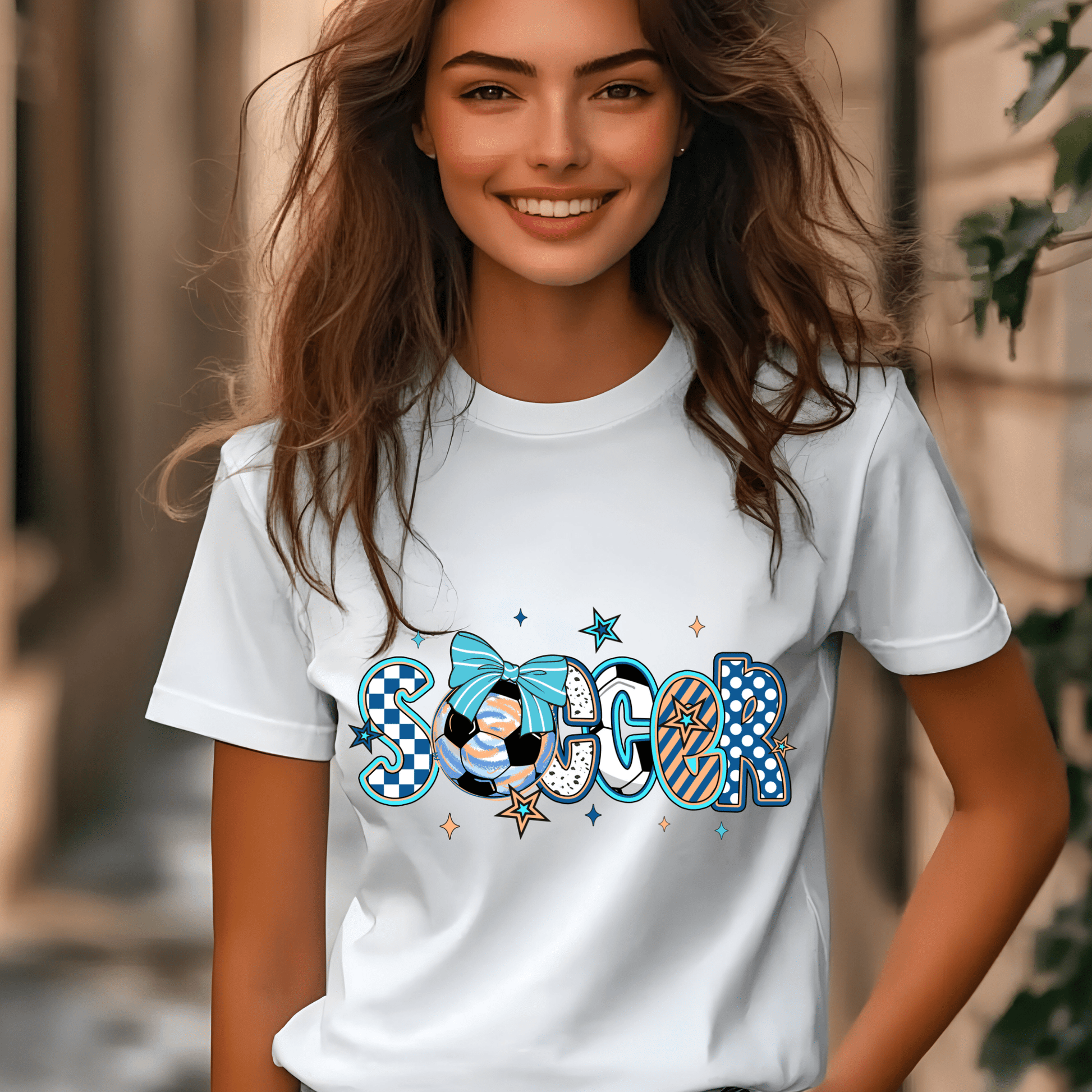 Ink and Charms Designs T-Shirt Girly Soccer Word Art Hoodie – Stylish Sporty Apparel with Bow Design