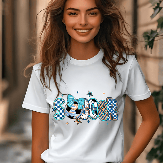 Ink and Charms Designs T-Shirt Girly Soccer Word Art Hoodie – Stylish Sporty Apparel with Bow Design