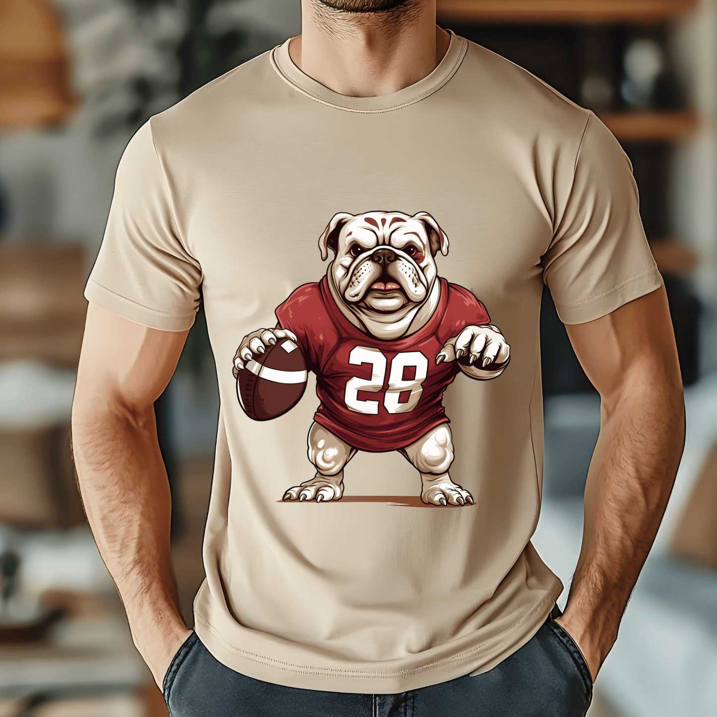 Ink and Charms Designs T-Shirt T-shirt / White / XS Bulldog Football T-shirt- Playful Dog & Game Day Design