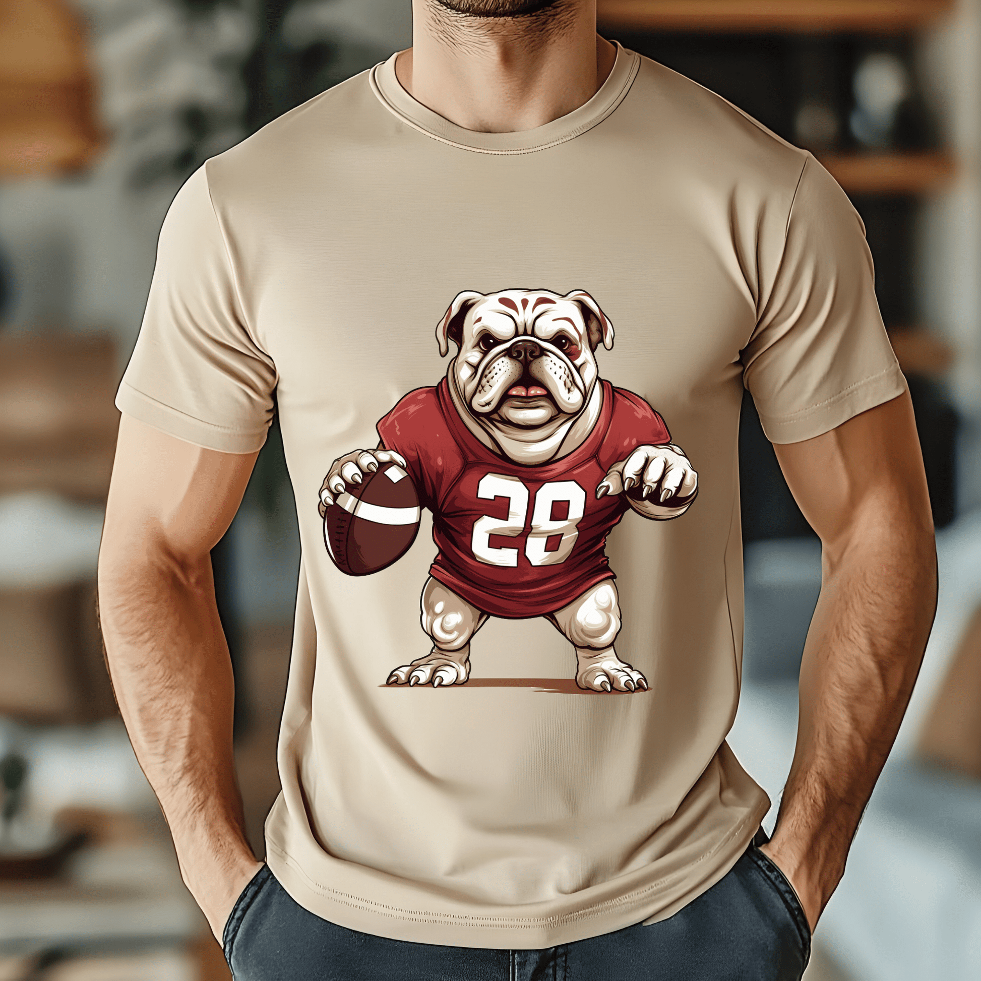 Ink and Charms Designs T-Shirt T-shirt / White / XS Bulldog Football T-shirt- Playful Dog & Game Day Design