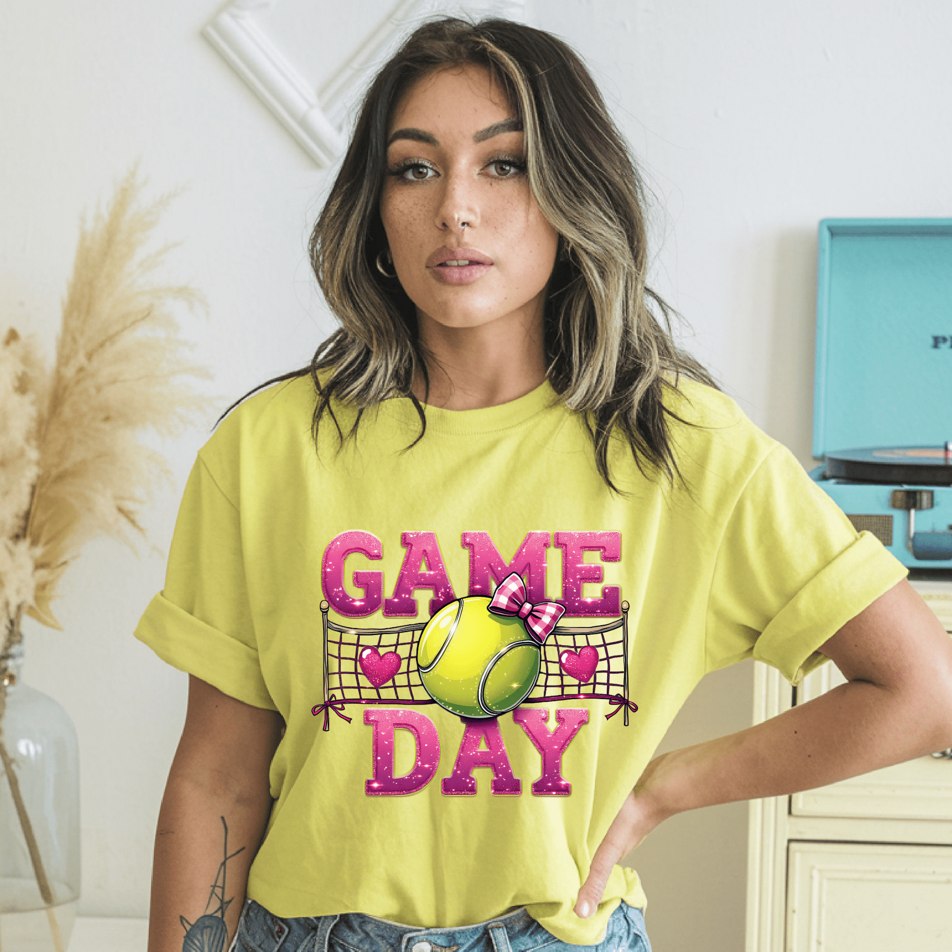 Ink and Charms Designs T-Shirt Tennis Game Day Hoodie - Classic Ball & Court-Ready Design