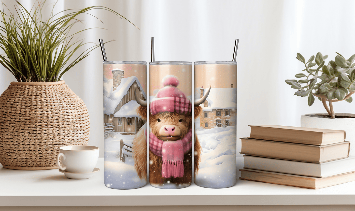 Ink and Charms Designs Tumblers Baby Highland Cow in Pink- 20oz Straight Tumbler