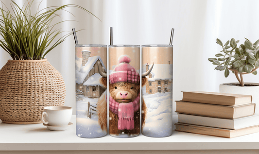 Ink and Charms Designs Tumblers Baby Highland Cow in Pink- 20oz Straight Tumbler