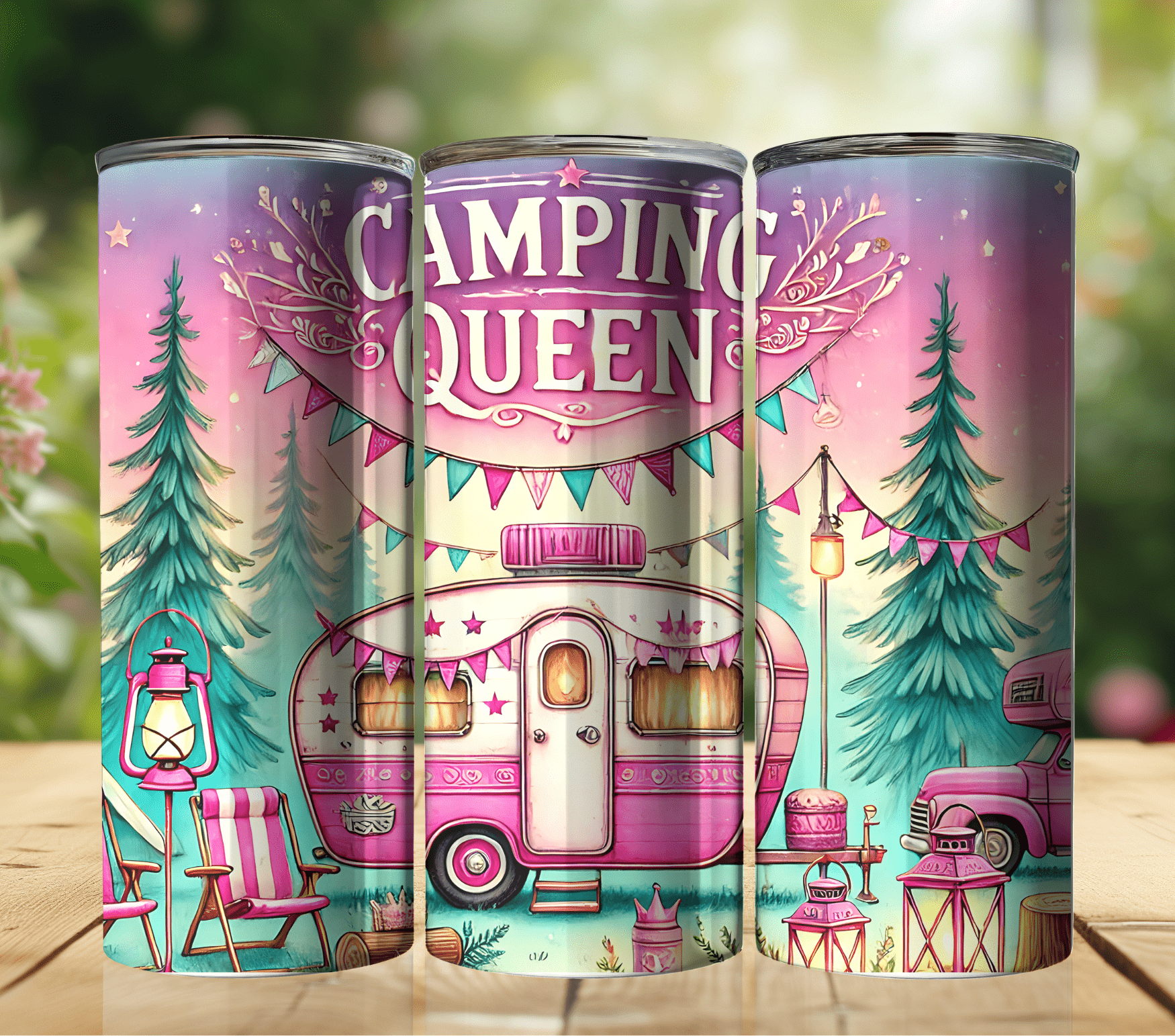 Ink and Charms Designs Tumblers Camping queen 20oz_Stright_Tumbler