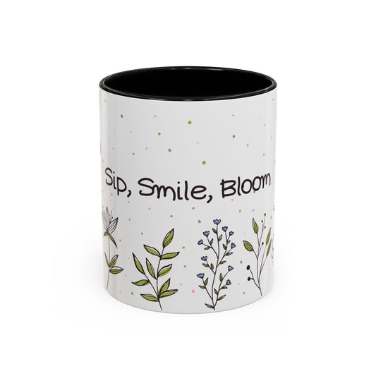 Ink and Charms Designs Mug 11oz / Black Mug Sip Smile Bloom Plant Coffee Mug (11, 15oz)