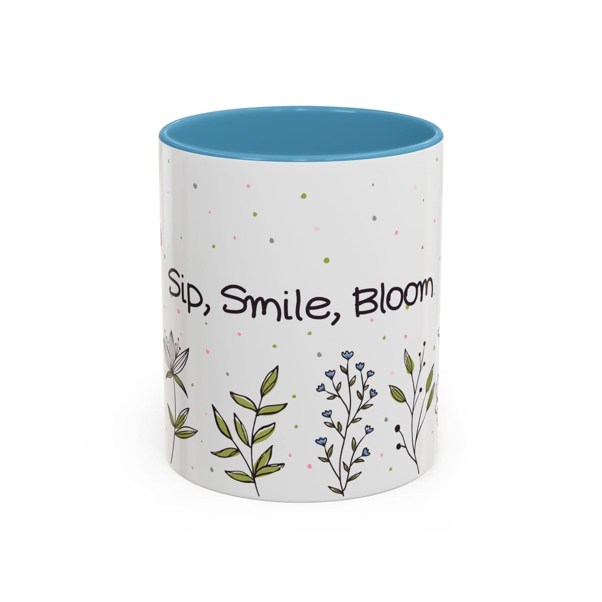 Ink and Charms Designs Mug 11oz / Light Blue Mug Sip Smile Bloom Plant Coffee Mug (11, 15oz)