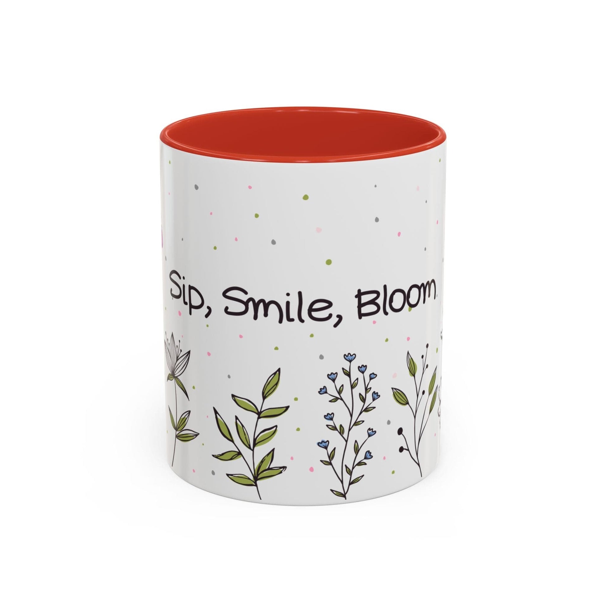 Ink and Charms Designs Mug 11oz / Red Mug Sip Smile Bloom Plant Coffee Mug (11, 15oz)