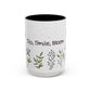 Ink and Charms Designs Mug 15oz / Black Mug Sip Smile Bloom Plant Coffee Mug (11, 15oz)