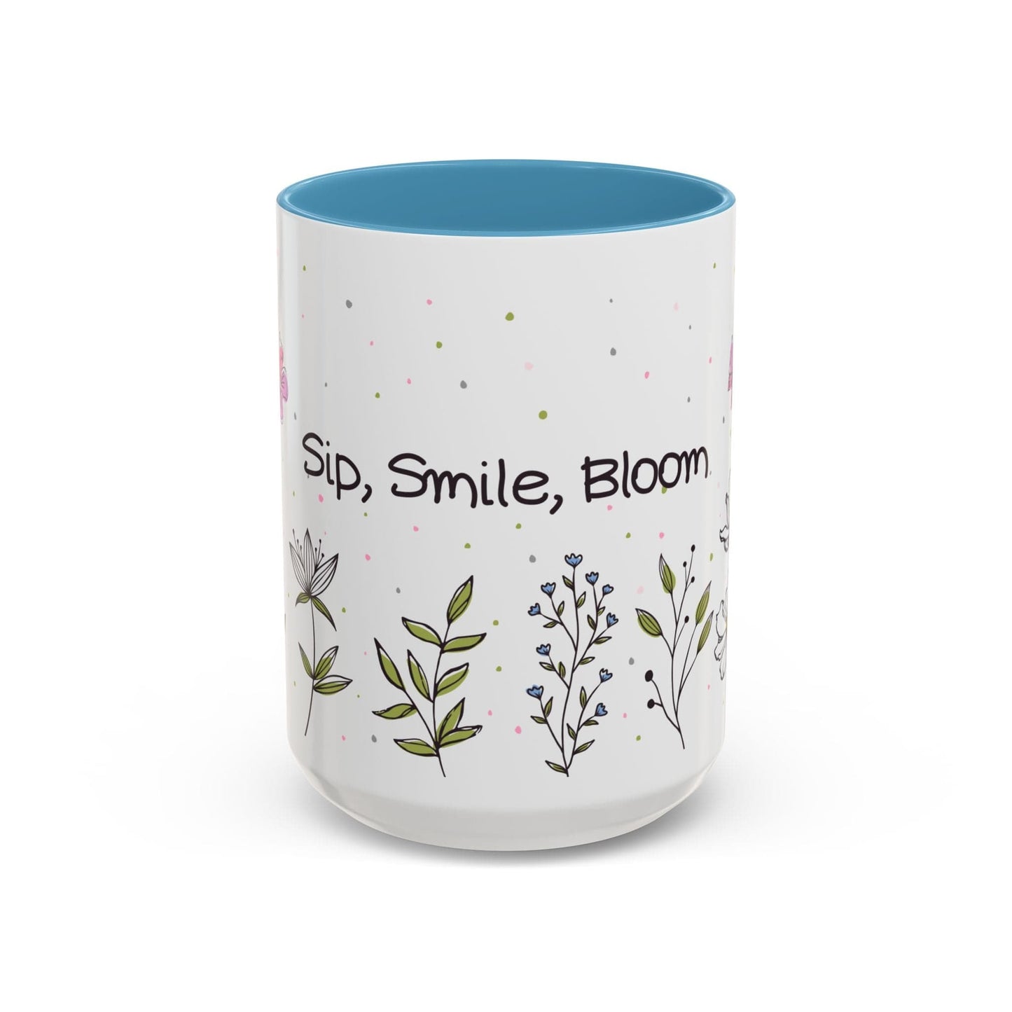 Ink and Charms Designs Mug 15oz / Light Blue Mug Sip Smile Bloom Plant Coffee Mug (11, 15oz)