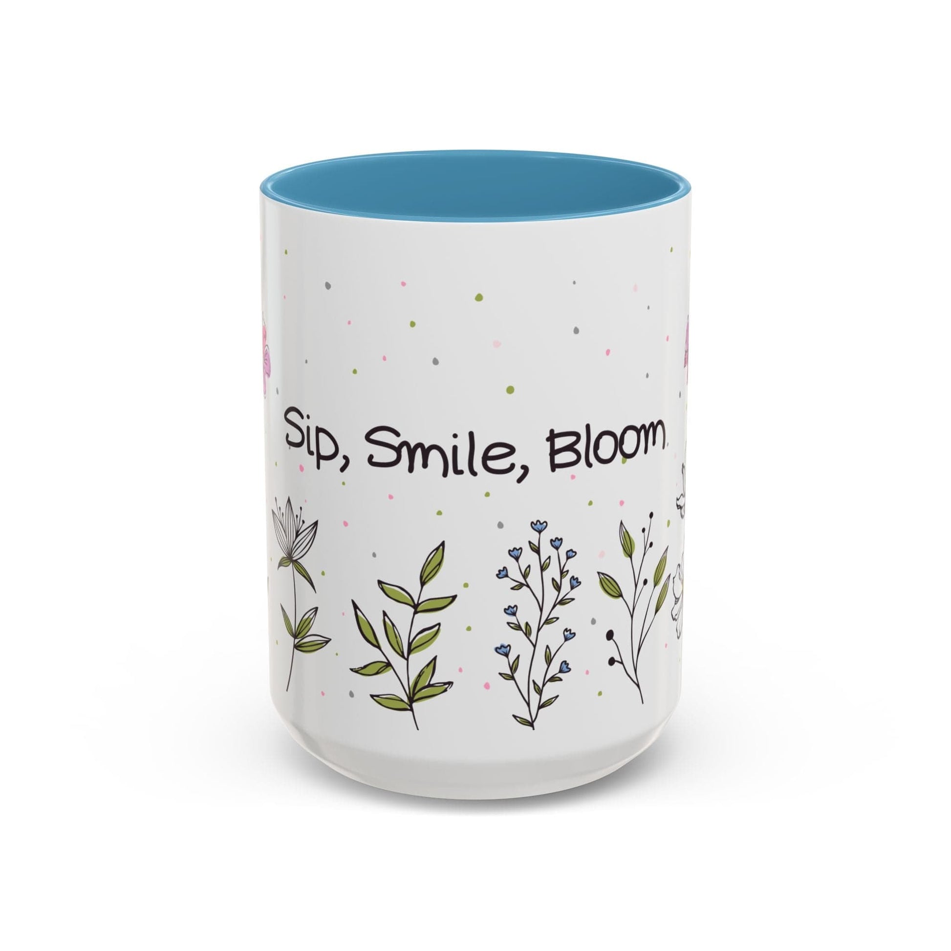 Ink and Charms Designs Mug 15oz / Light Blue Mug Sip Smile Bloom Plant Coffee Mug (11, 15oz)