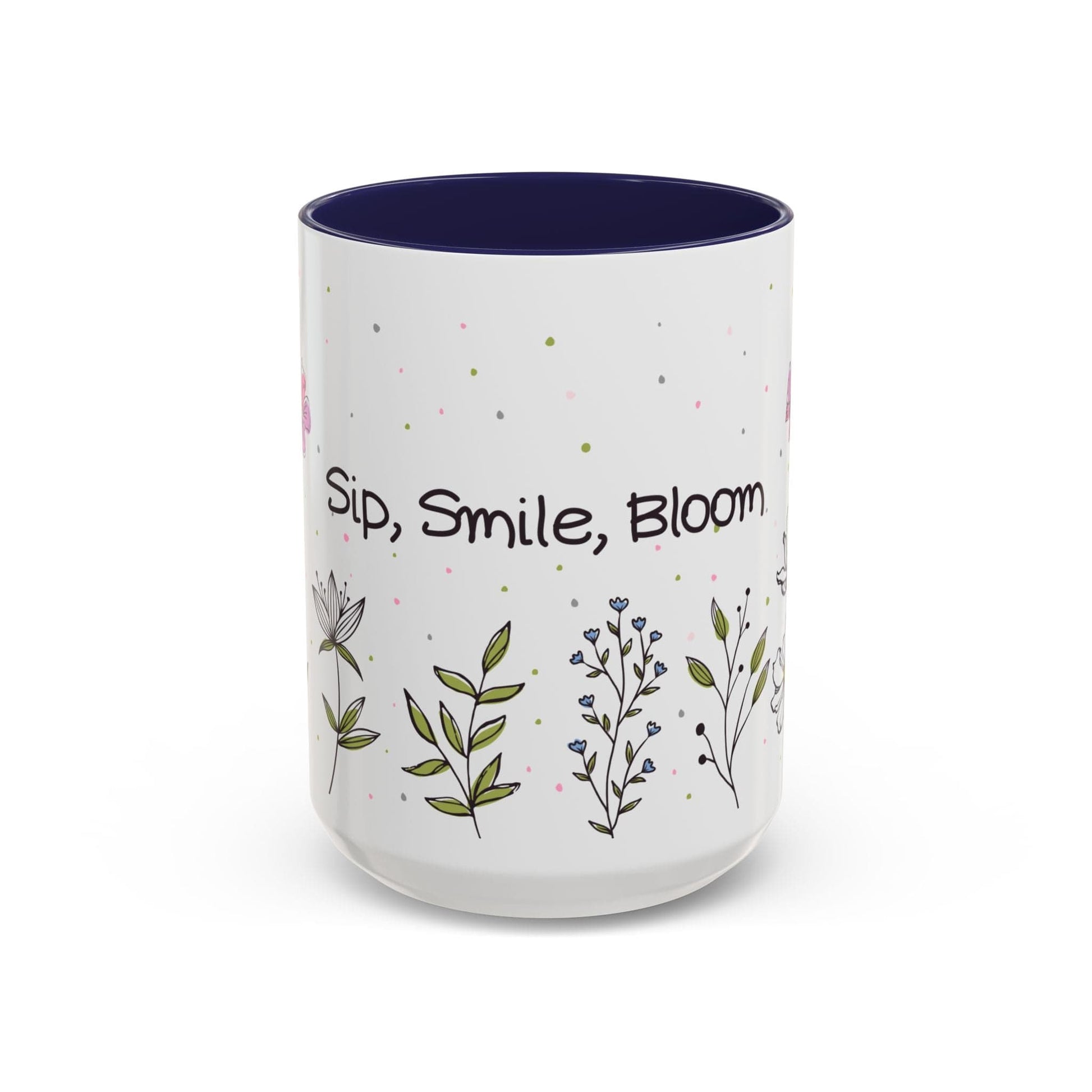Ink and Charms Designs Mug 15oz / Navy Mug Sip Smile Bloom Plant Coffee Mug (11, 15oz)