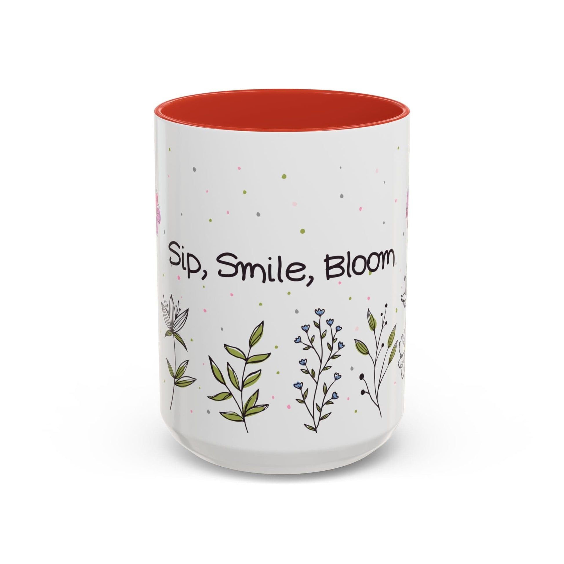 Ink and Charms Designs Mug 15oz / Red Mug Sip Smile Bloom Plant Coffee Mug (11, 15oz)