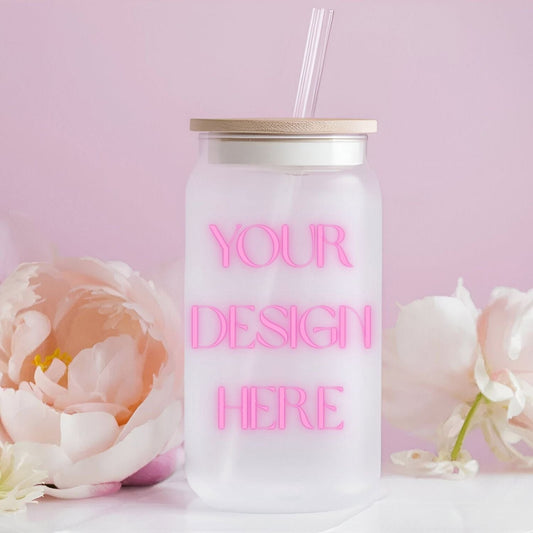 Ink and Charms Designs Sipper Glass Frosted 16oz Custom Sip Cup - Personalized Travel Drinkware