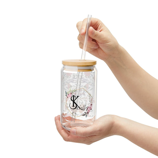 Ink and Charms Designs Sipper Glass With lid and straw / 16oz Personalized Floral Sipper Glass, 16oz - Initial and Name Design
