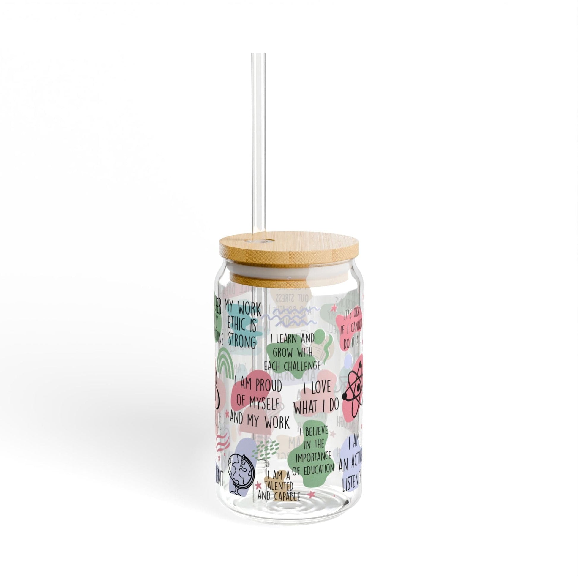 Ink and Charms Designs Sipper Glass With lid and straw / 16oz Sipper Glass  Personalized Teacher Daily Affirmation