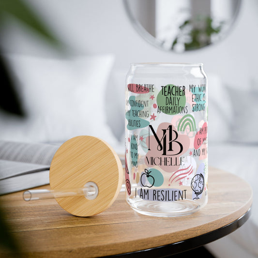Ink and Charms Designs Sipper Glass With lid and straw / 16oz Sipper Glass  Personalized Teacher Daily Affirmation