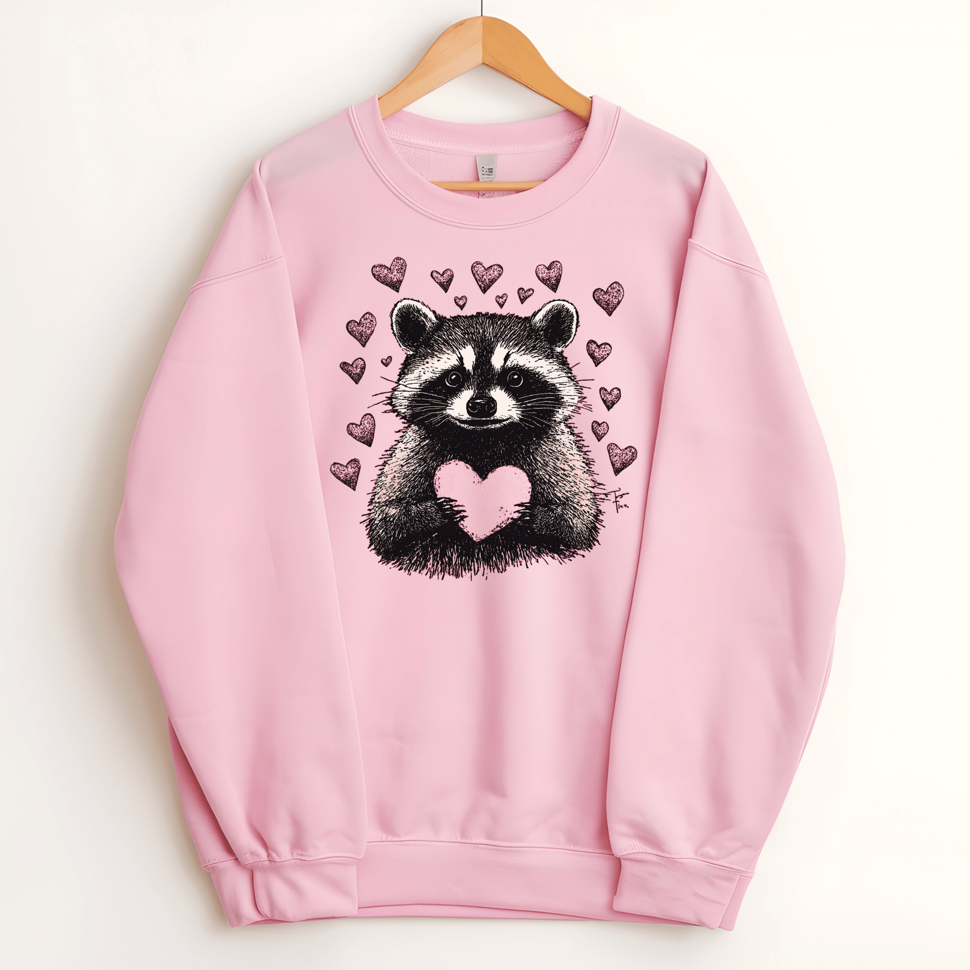 Ink and Charms Designs Sweatshirt Adorable Raccoon Holding a Heart Design: Share the Love!