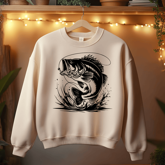 Ink and Charms Designs Sweatshirt Beige / S Wild Big Fish Hooked Sweatshirt
