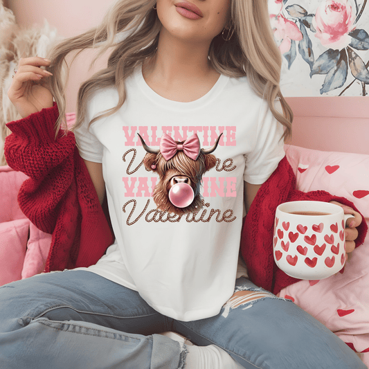 Ink and Charms Designs Sweatshirt Cute Cow with Bow and Bubble Gum Valentine Design T-Shirt