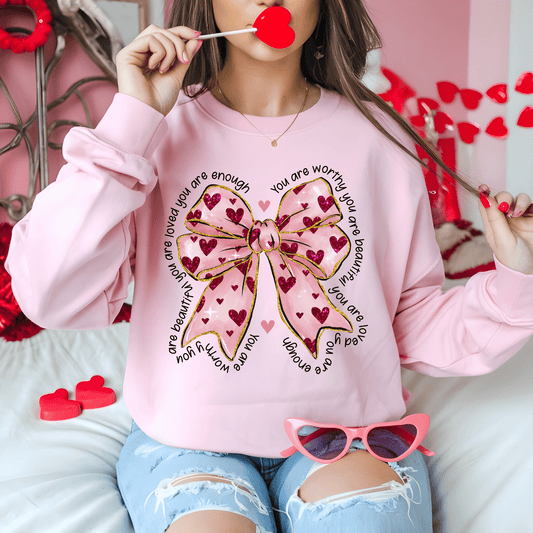 Ink and Charms Designs Sweatshirt Glitter Bows and Hearts Valentine’s Day Sweatshirt