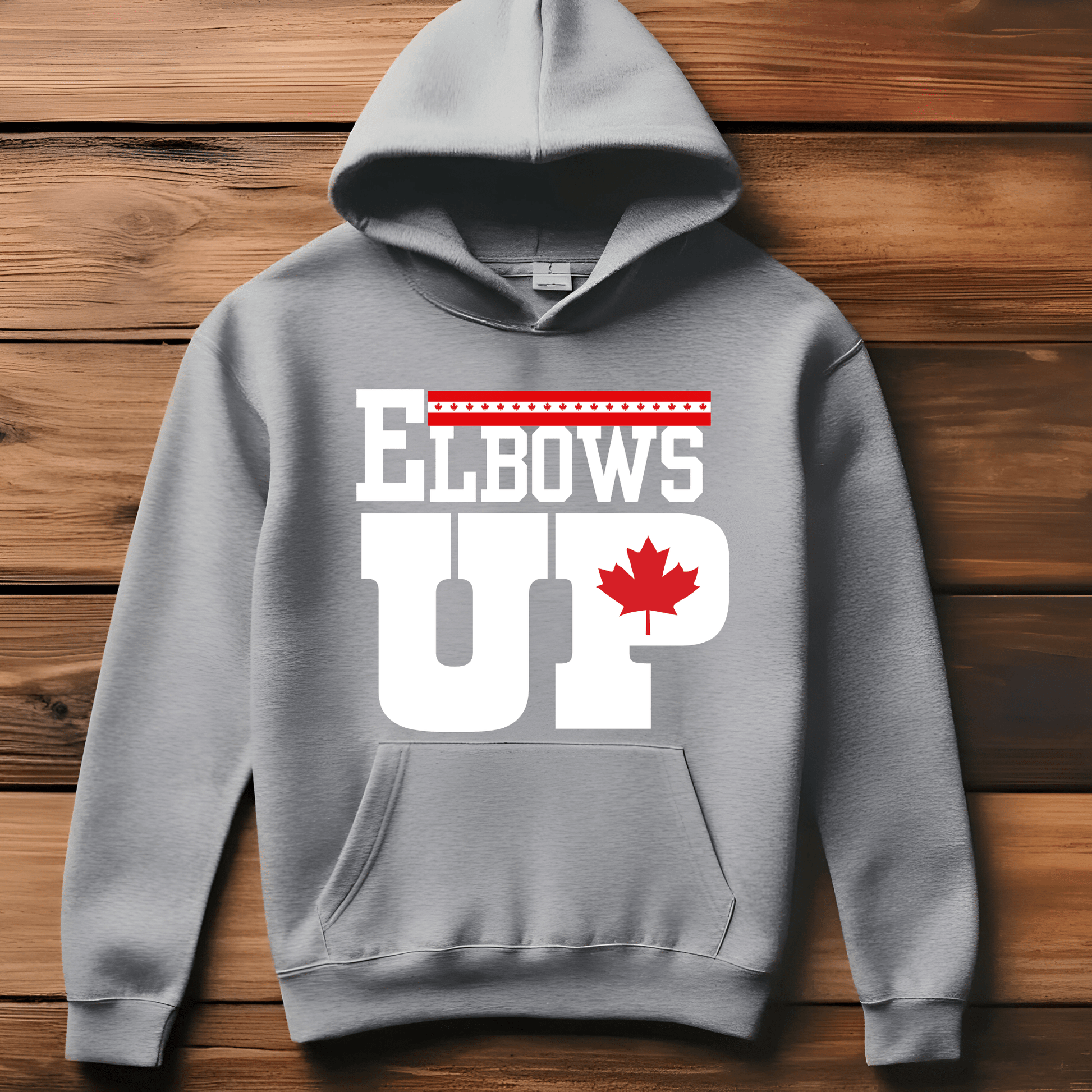 Ink and Charms Designs Sweatshirt Hoodie / Grey / S "ELBOWS UP" Apparel Collection: Wear Your Canadian Pride with Strength!