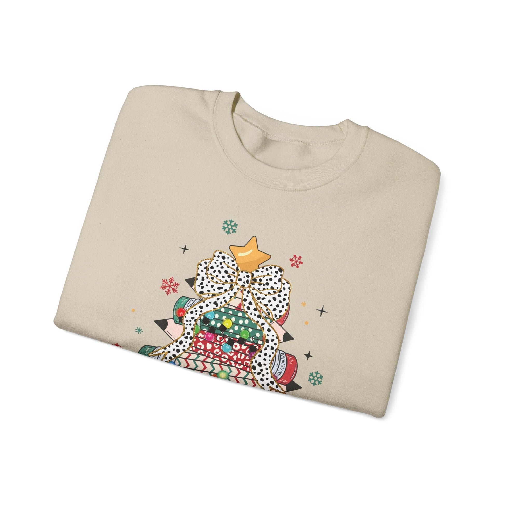 Ink and Charms Designs Sweatshirt Personalized Teacher Christmas Crewneck Sweatshirt - Christmas Tree and Pencils Design