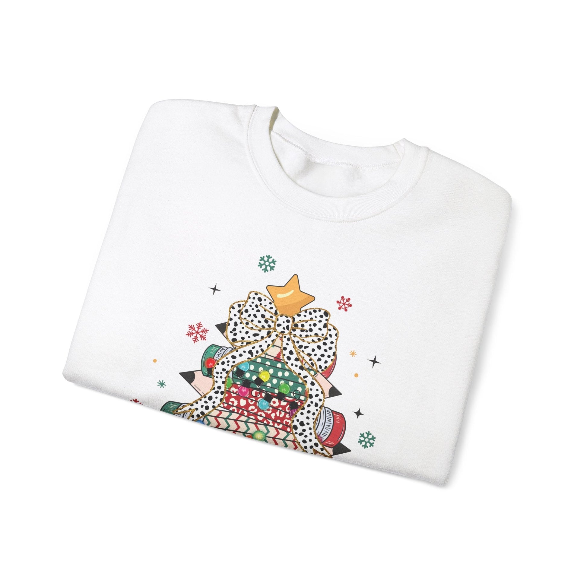 Ink and Charms Designs Sweatshirt Personalized Teacher Christmas Crewneck Sweatshirt - Christmas Tree and Pencils Design