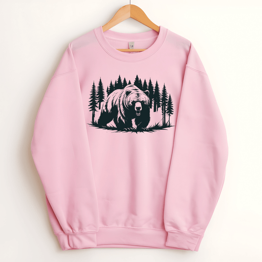 Ink and Charms Designs Sweatshirt Pink / S Majestic Bear Walking in Forest Sweatshirt