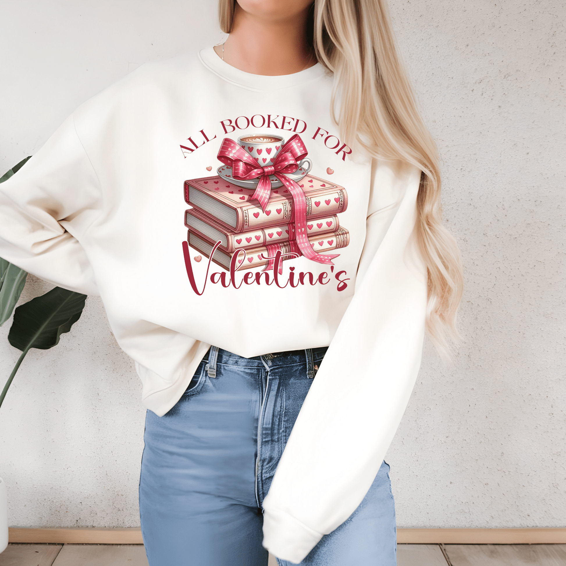 Ink and Charms Designs Sweatshirt Pink / S / Sweatshirt All Booked for Valentine's - Reading Lovers Sweatshirt