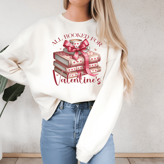 Ink and Charms Designs Sweatshirt Pink / S / Sweatshirt All Booked for Valentine's - Reading Lovers Sweatshirt